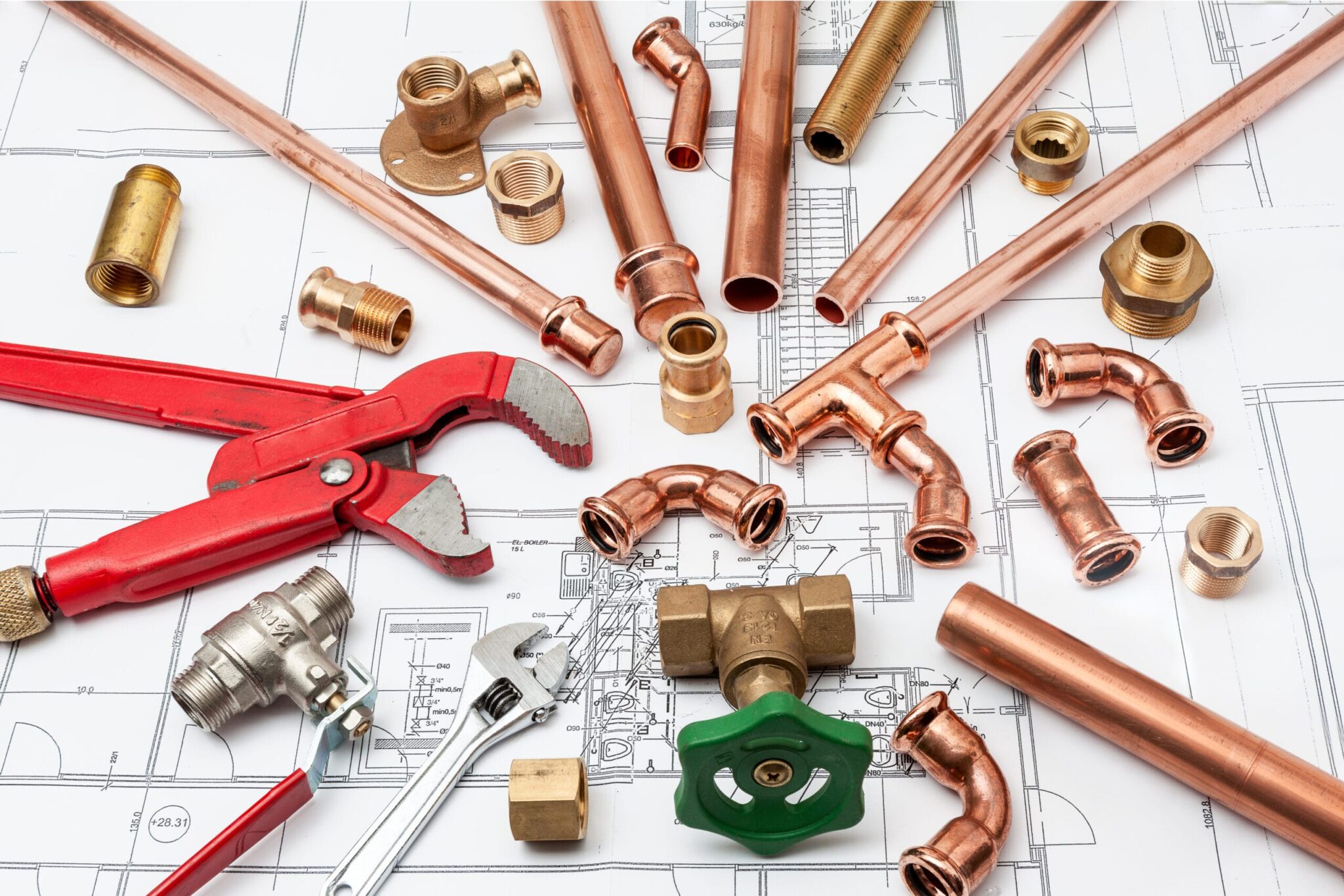 Copper pipes, fittings, valves, and plumbing tools in North Fort Myers