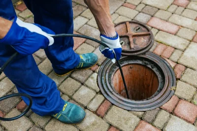 Plumber cleaning an outdoor sewer drain in North Fort Myers
