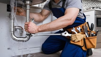 Technician using electronic equipment to detect a plumbing leak in North Fort Myers