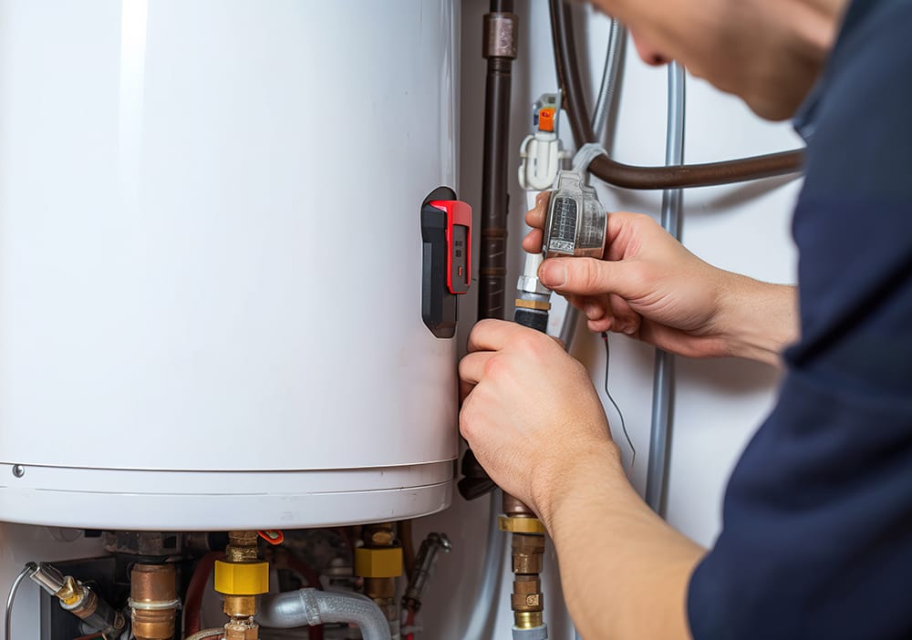 Technician repairing pipes connected to a water heater in North Fort Myers